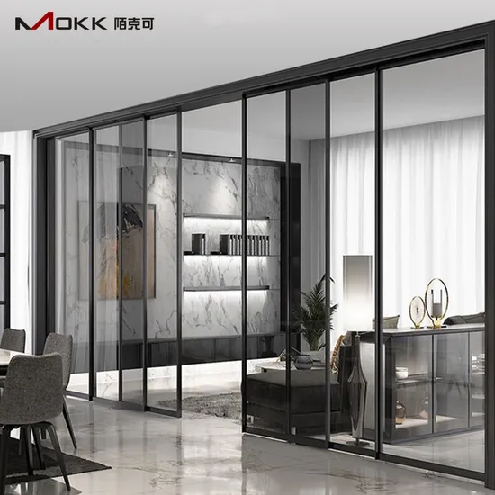 Schmale Schiebetüren für Villenhäuser, Aluminium, 3-Platten-Schiebetür, Low-E-Glas, thermisch getrennte Terrassen-Glasschiebetür